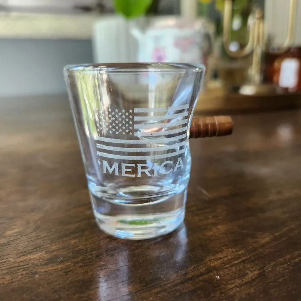 Original BenShot Bulletproof 'Merica Shot Glass w/ Real 308 Bullet Military Gift
